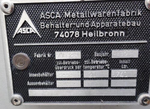 Behälter 6.740 Liter aus V2A, gebraucht, einwandig