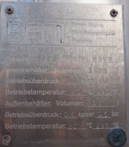 Behälter 1.622 Liter aus V2A temperierbar, gebraucht