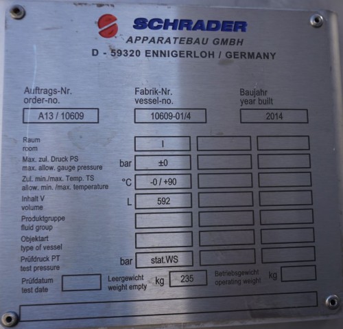 Behälter 592 Liter aus V4A einwandig, gebraucht